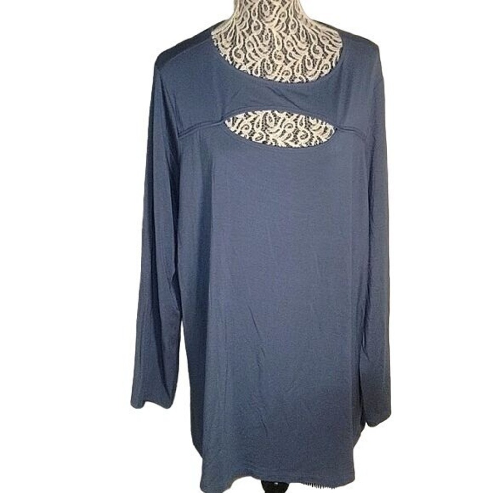 Soft Surrounds Gray Long Sleeve Cutout Neck Top plus size 2X sexy officecore